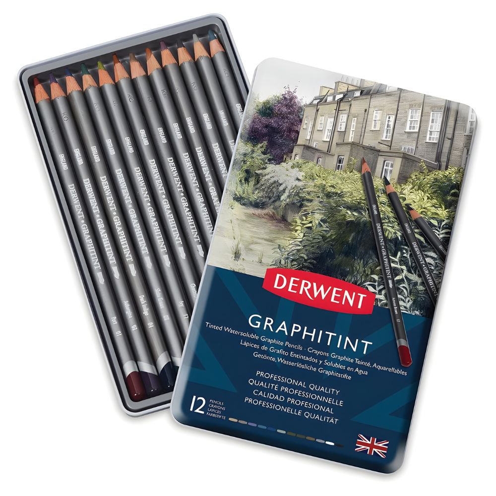 Estojo Lápis de Cor Aquarelável Graphitint com 12 Cores - Derwent  