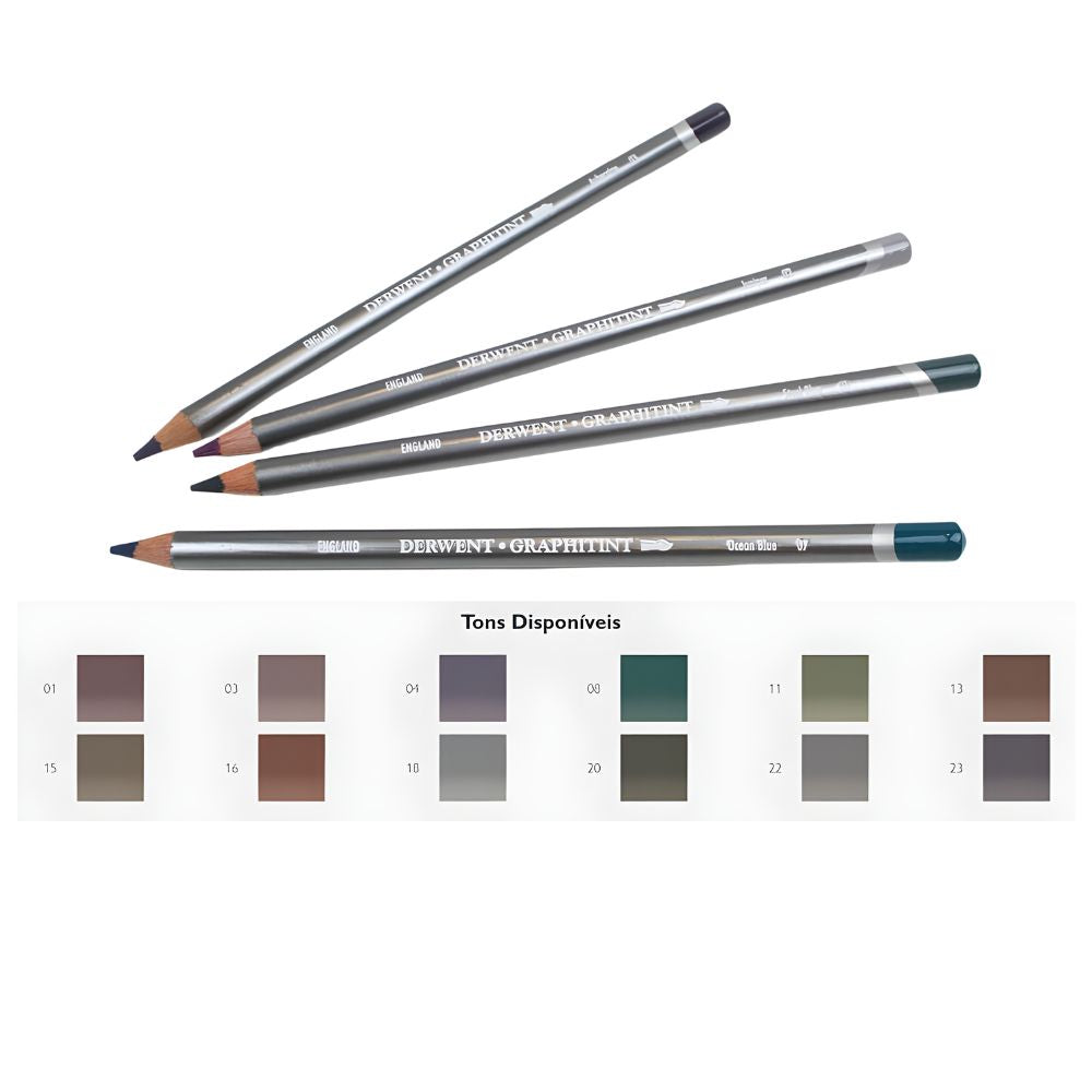 Estojo Lápis de Cor Aquarelável Graphitint com 12 Cores - Derwent  