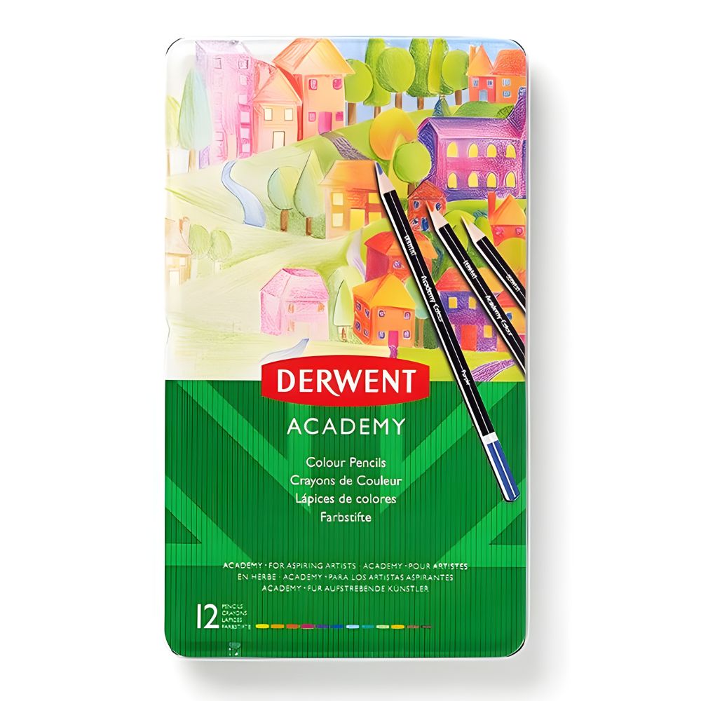 Estojo Lápis de Cor Permanente Academy com 12 Cores - Derwent  