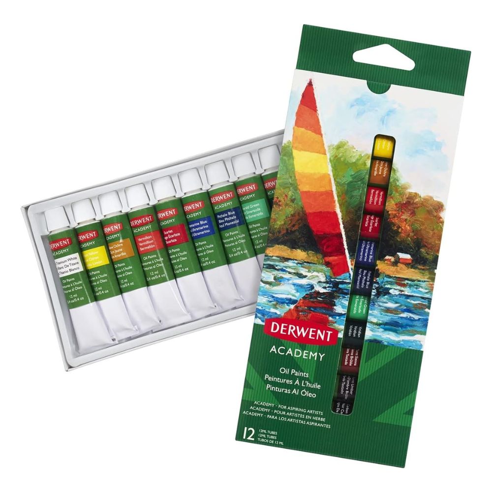 Estojo Tinta a Óleo 12ml Academy com 12 Cores - Derwent  