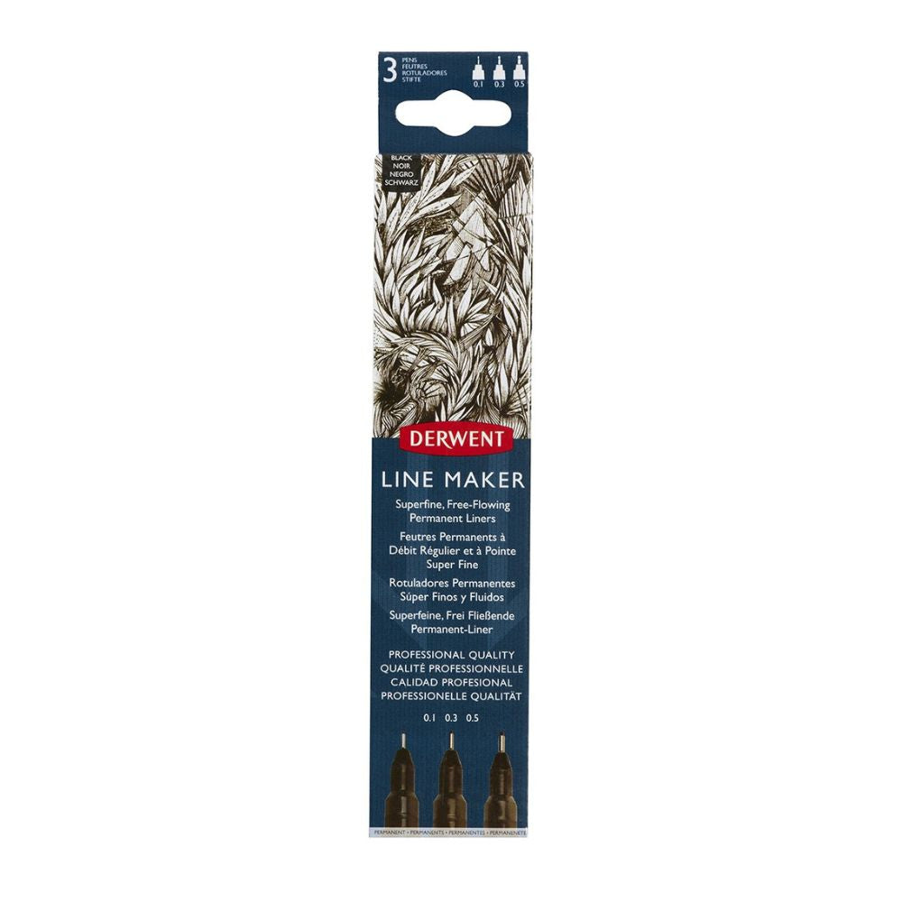 Estojo Canetas Graphik Line Maker Preta 0.1/0.3/0.5Mm com 3 Unidades - Derwent  