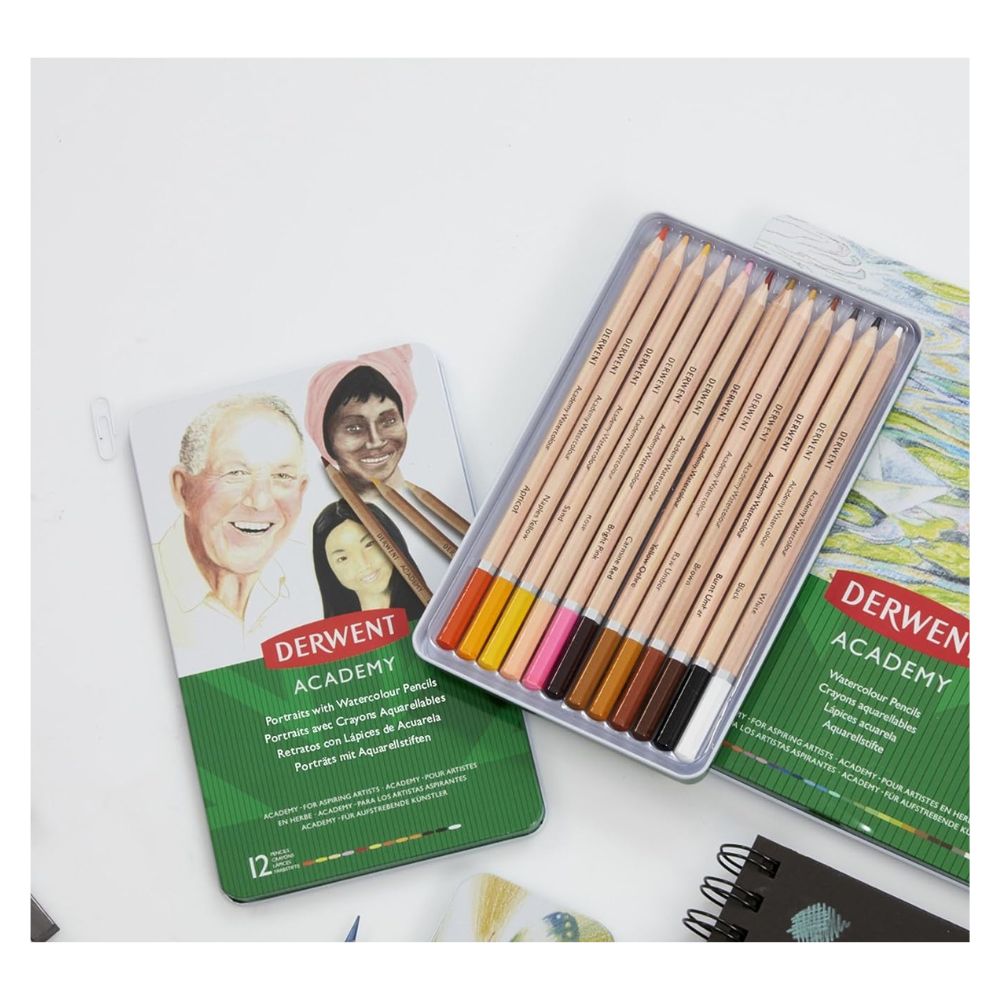 Estojo Lápis de Cor Aquarelável Academy Portrait com 12 Cores - Derwent  