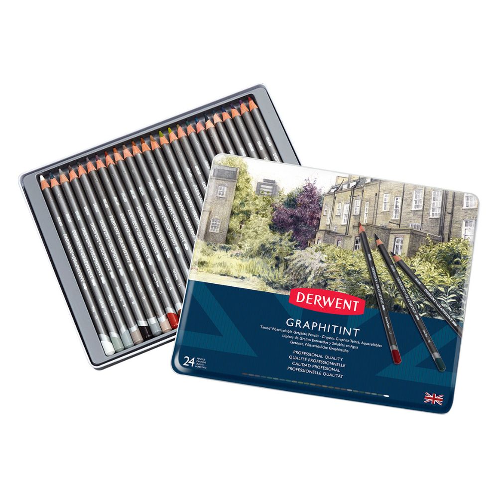 Estojo Lápis de Cor Aquarelável Graphitint com 24 Cores - Derwent  