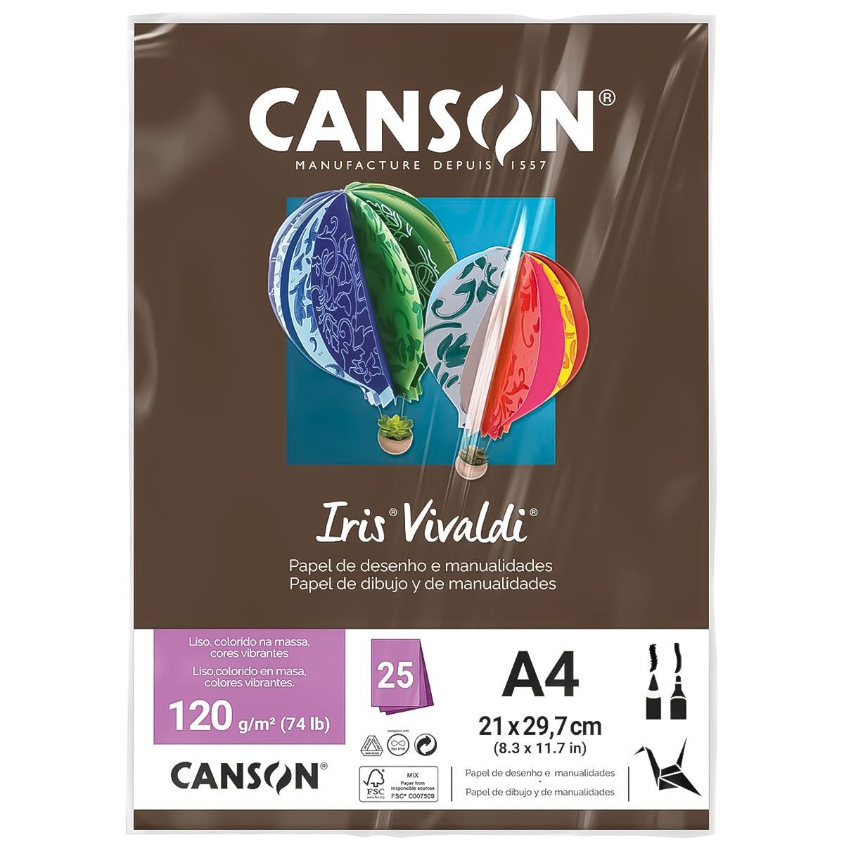 Papel Colorido Canson Iris Vivaldi A4 120 G/M² 25 Folhas Sulfite