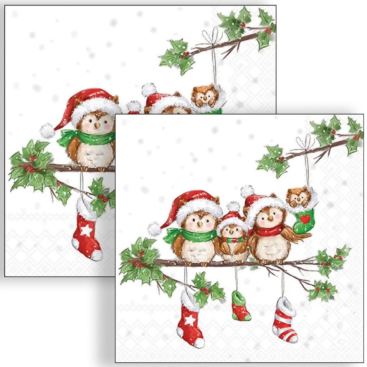 Guardanapo para Decoupage Ambiente 33x33cm com 20 Unidades - Familia de Corujas Natal
