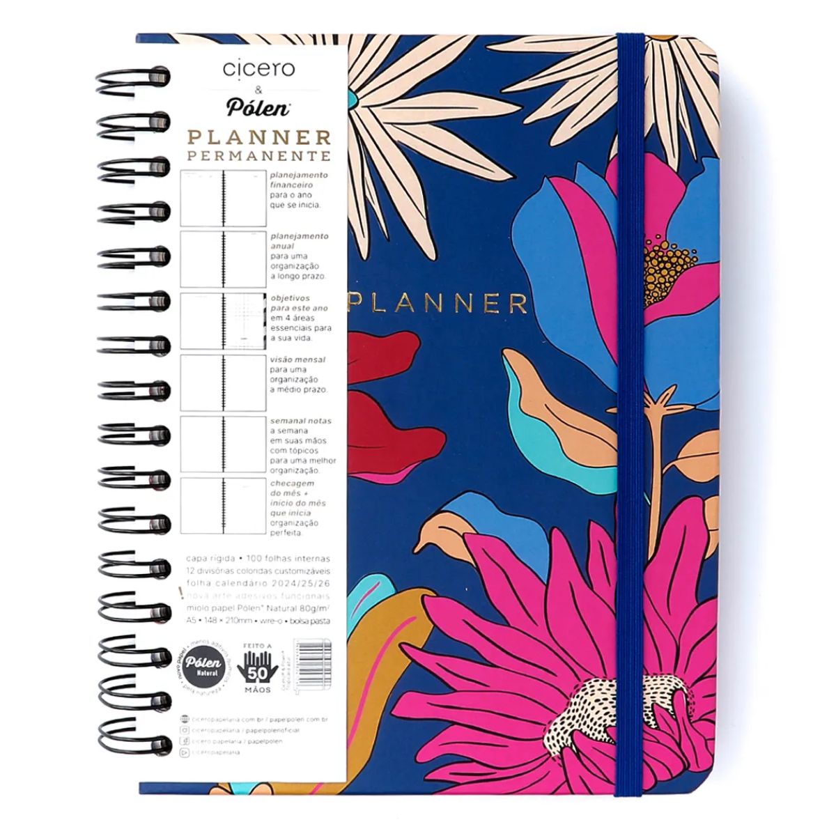 Planner Permanente Caderneta Cicero A5 14,8x21cm Semanal com Notas Tropicália Azul