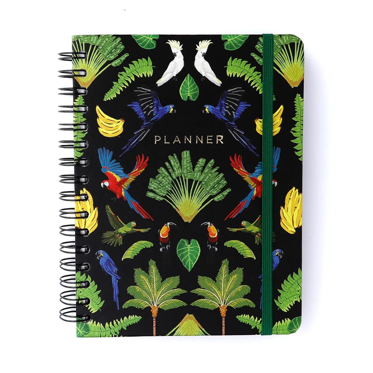 Planner Permanente Wire-o Cicero A5 14,8x21cm Semanal com Notas Pássaros Floresta Tropical Preto