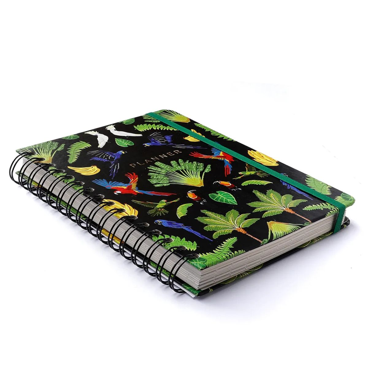 Planner Permanente Wire-o Cicero A5 14,8x21cm Semanal com Notas Pássaros Floresta Tropical Preto