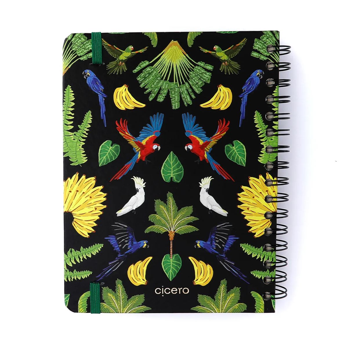 Planner Permanente Wire-o Cicero A5 14,8x21cm Semanal com Notas Pássaros Floresta Tropical Preto