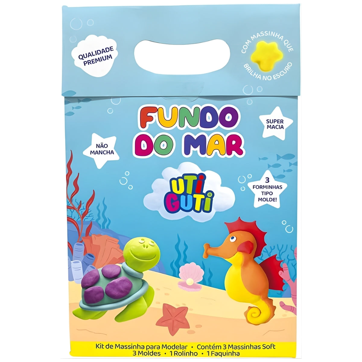 Estojo Massinha Soft para Modelar e Acessórios com 9 Peças Fundo do Mar - Utiguti