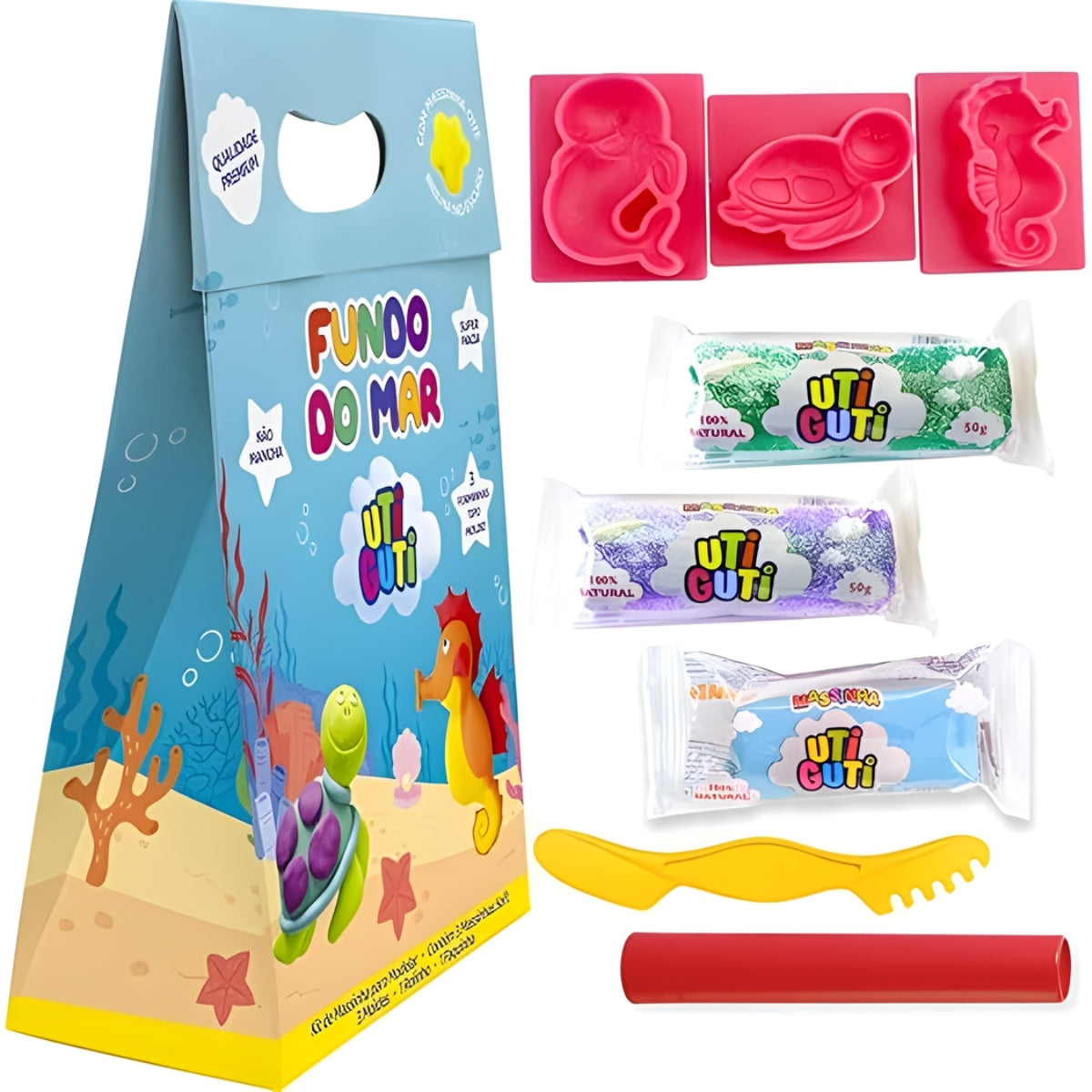 Estojo Massinha Soft para Modelar e Acessórios com 9 Peças Fundo do Mar - Utiguti