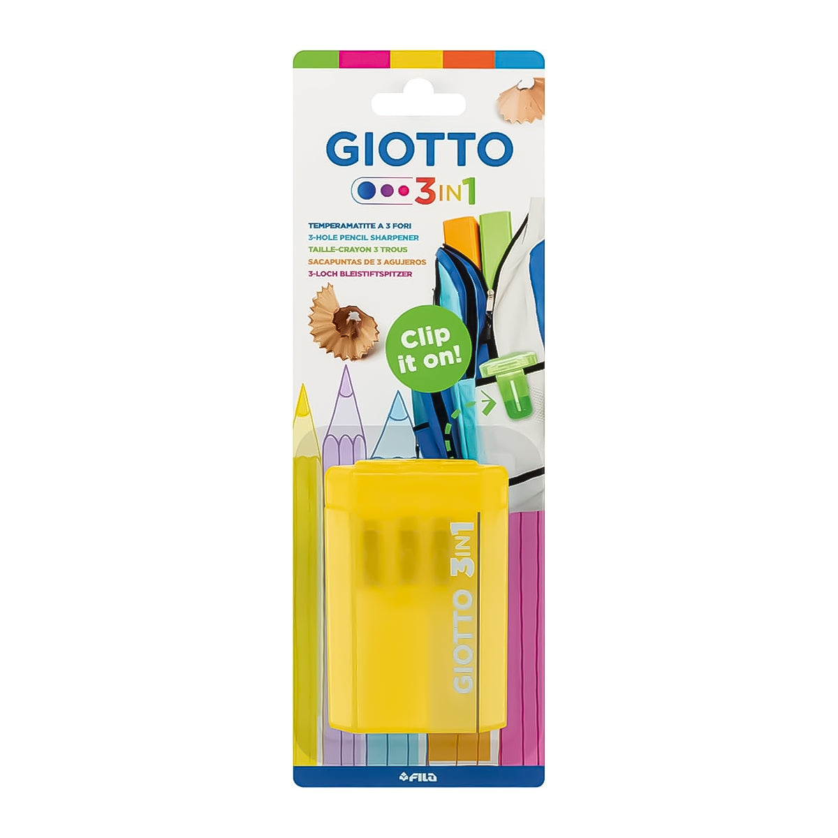 Apontador Giotto 3 em 1 com Depósito - Cores Sortidas F023200