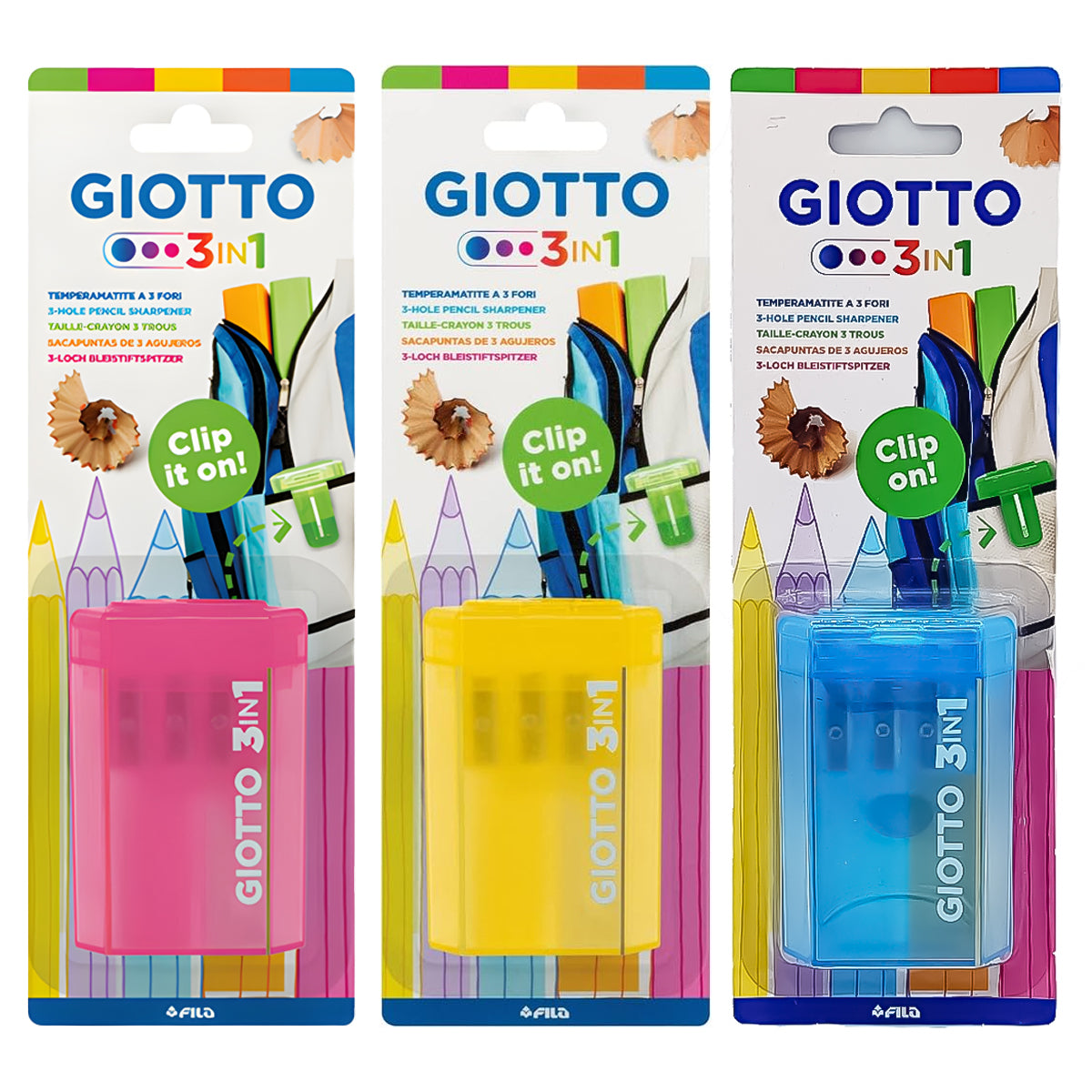 Apontador Giotto 3 em 1 com Depósito - Cores Sortidas F023200