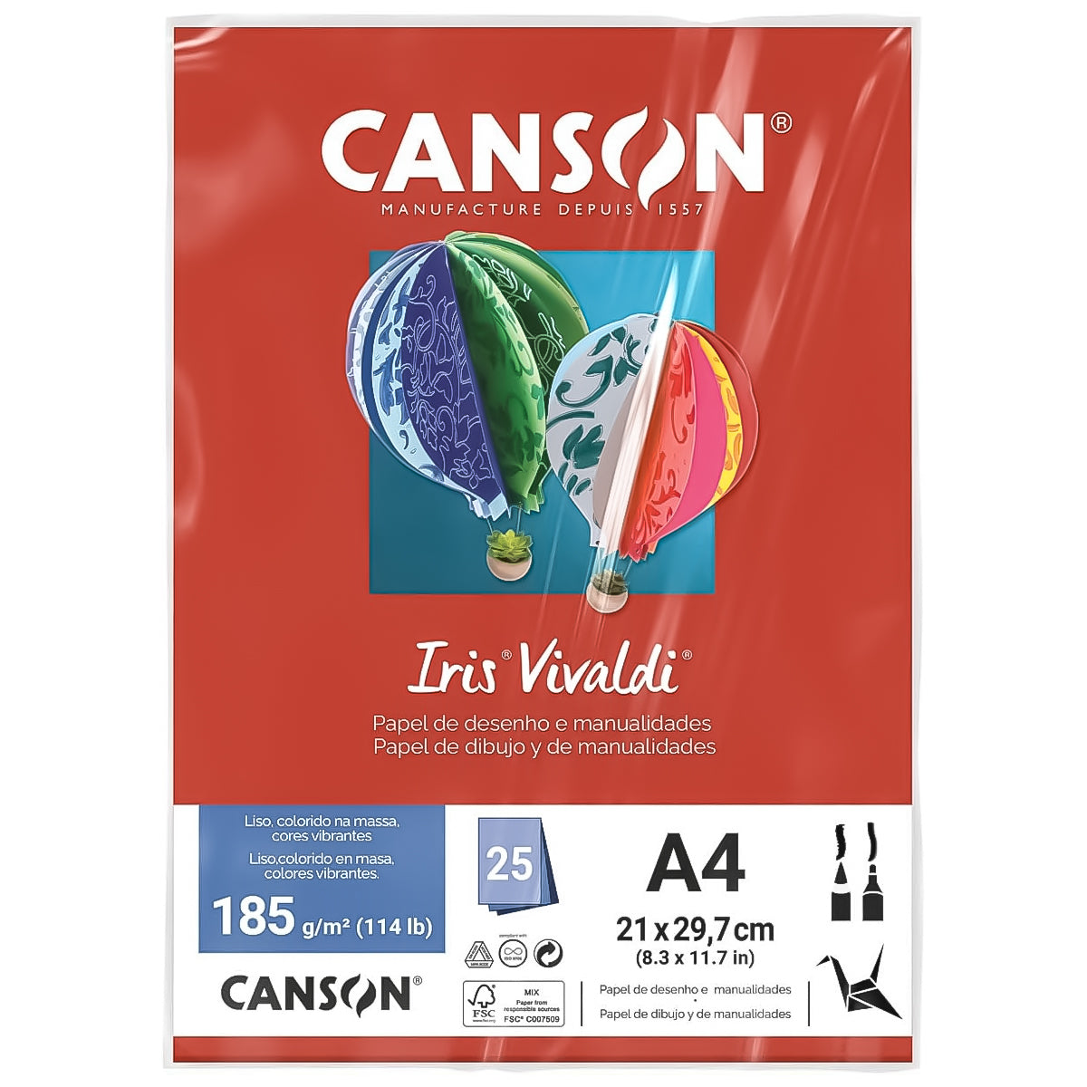 Papel Colorido Canson Iris Vivaldi A4 185 G/M² 25 Folhas Sulfite