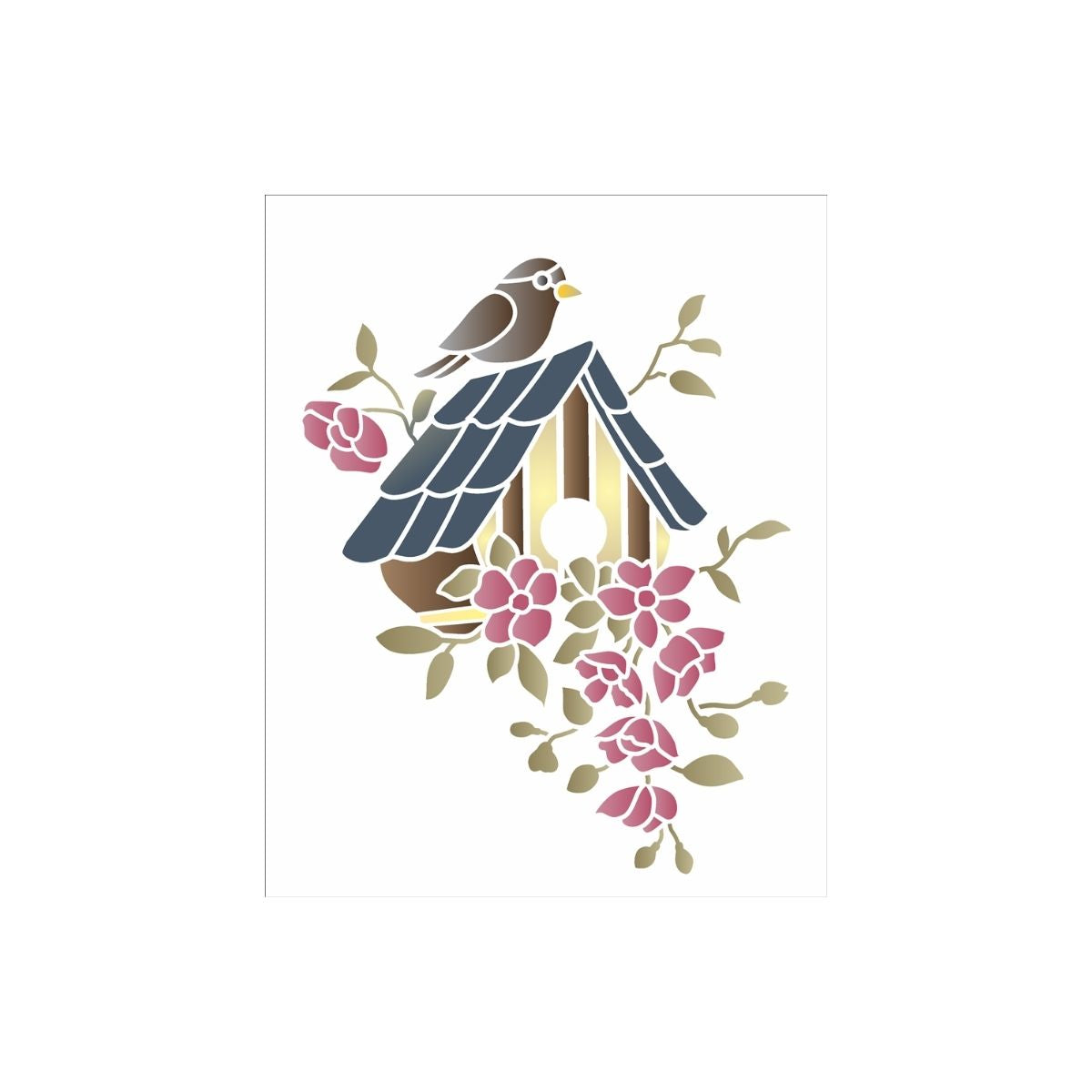 Stencil Opa 20x25cm - Casinha de Pássaros com Flores - 3469