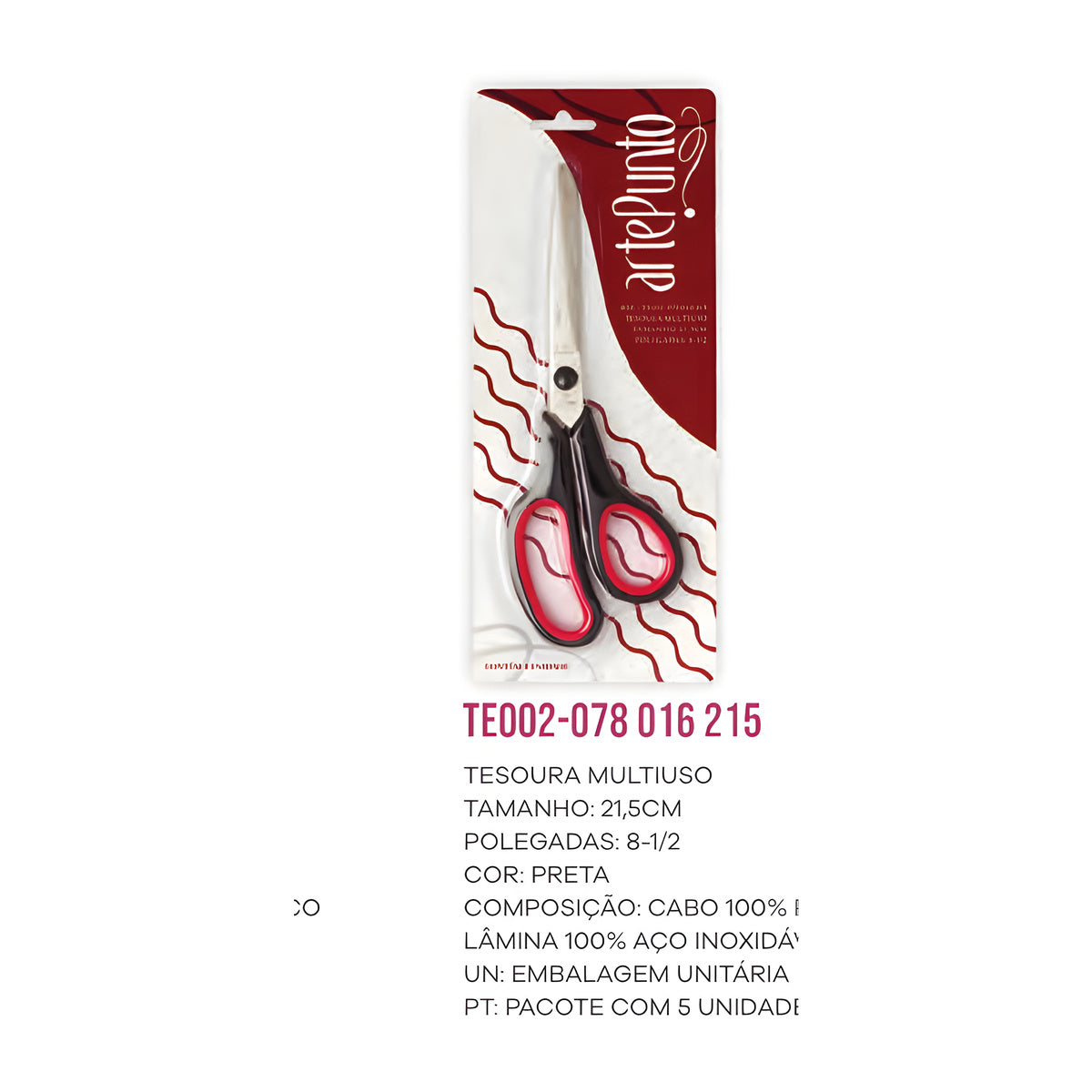 Tesoura Multiuso Anatômica para Costura e Artesanato Preta 21,5cm - Artepunto