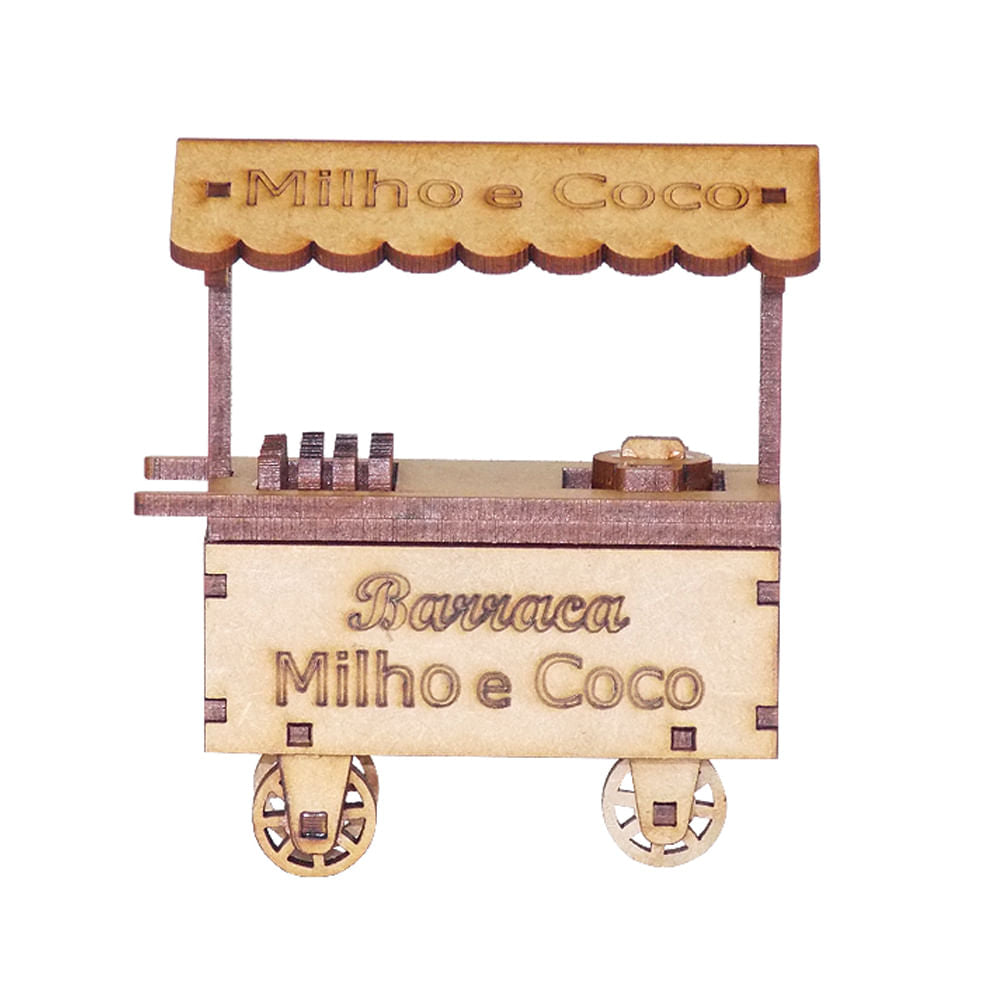 Miniatura Mdf Cru Carrinho de Milho e Coco 10x9x5cm M1042 - Woodplan