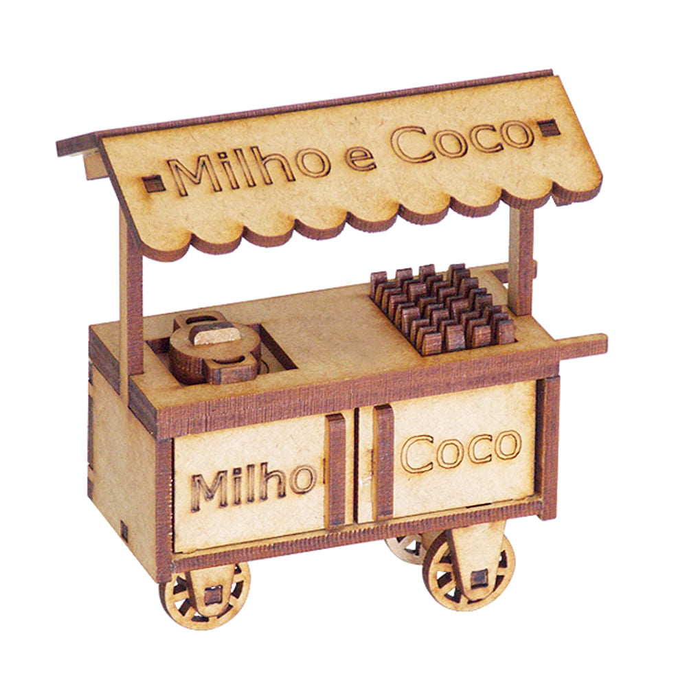 Miniatura Mdf Cru Carrinho de Milho e Coco 10x9x5cm M1042 - Woodplan