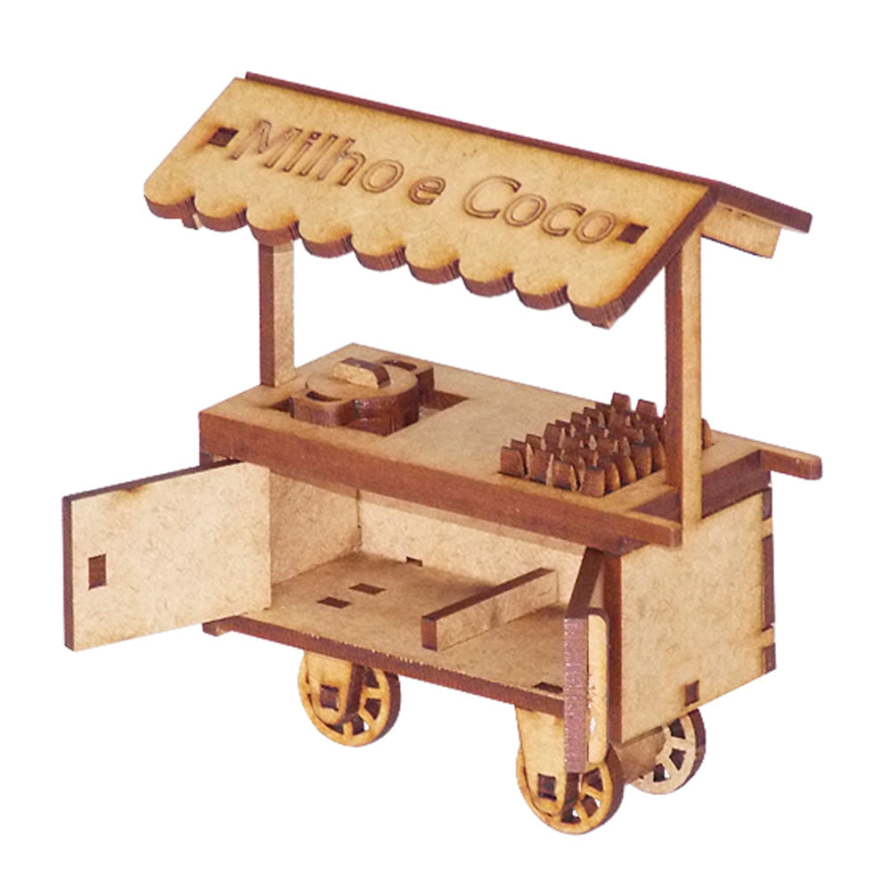 Miniatura Mdf Cru Carrinho de Milho e Coco 10x9x5cm M1042 - Woodplan