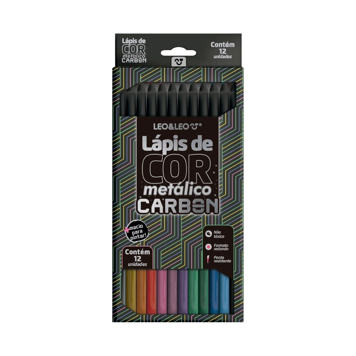 Estojo Lápis de Cor Carbon com 12 Cores Metalico - Leo & Leo 4432