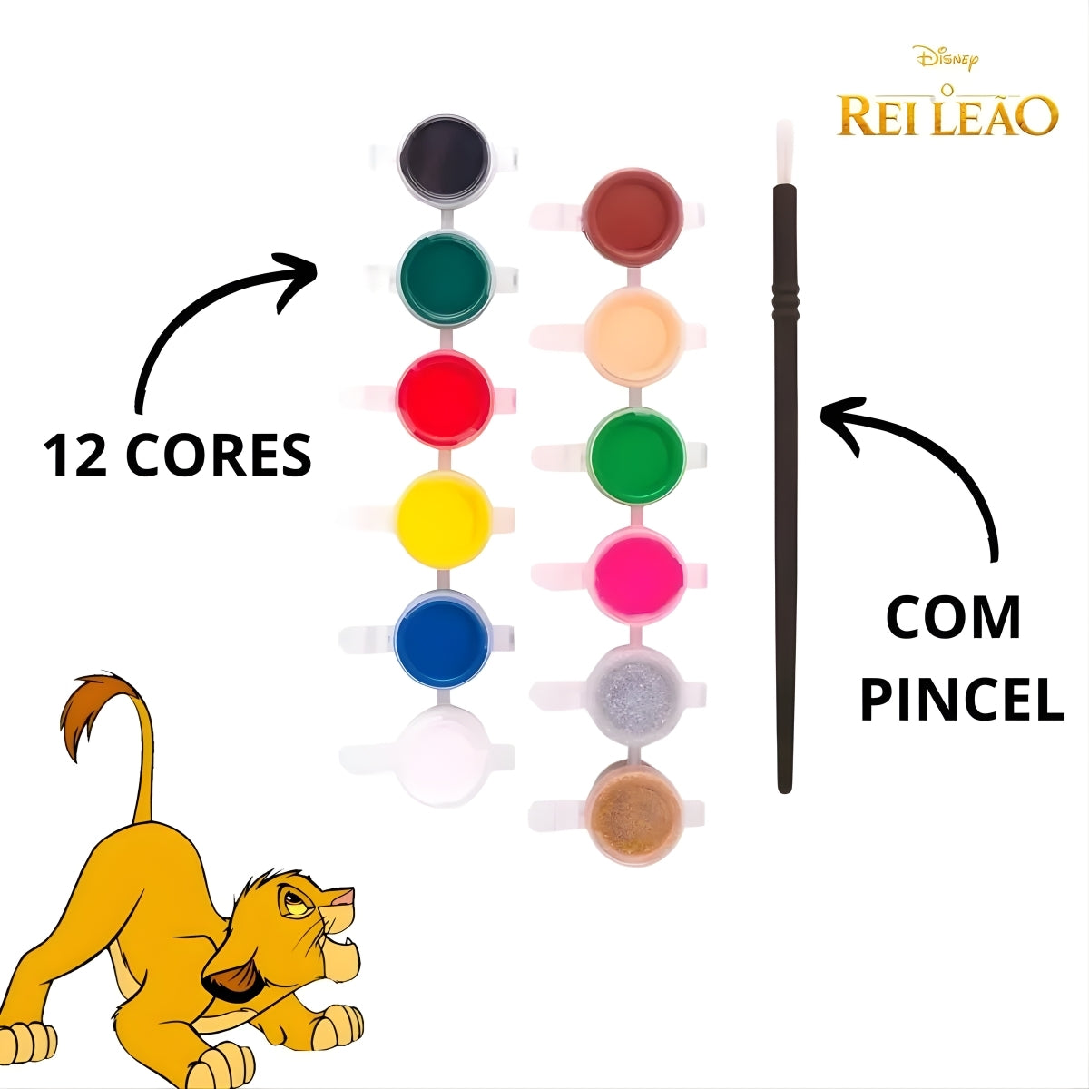 Estojo Guache Mini com 12 Cores Rei Leao 3ml Cada - Leo & Leo 73168