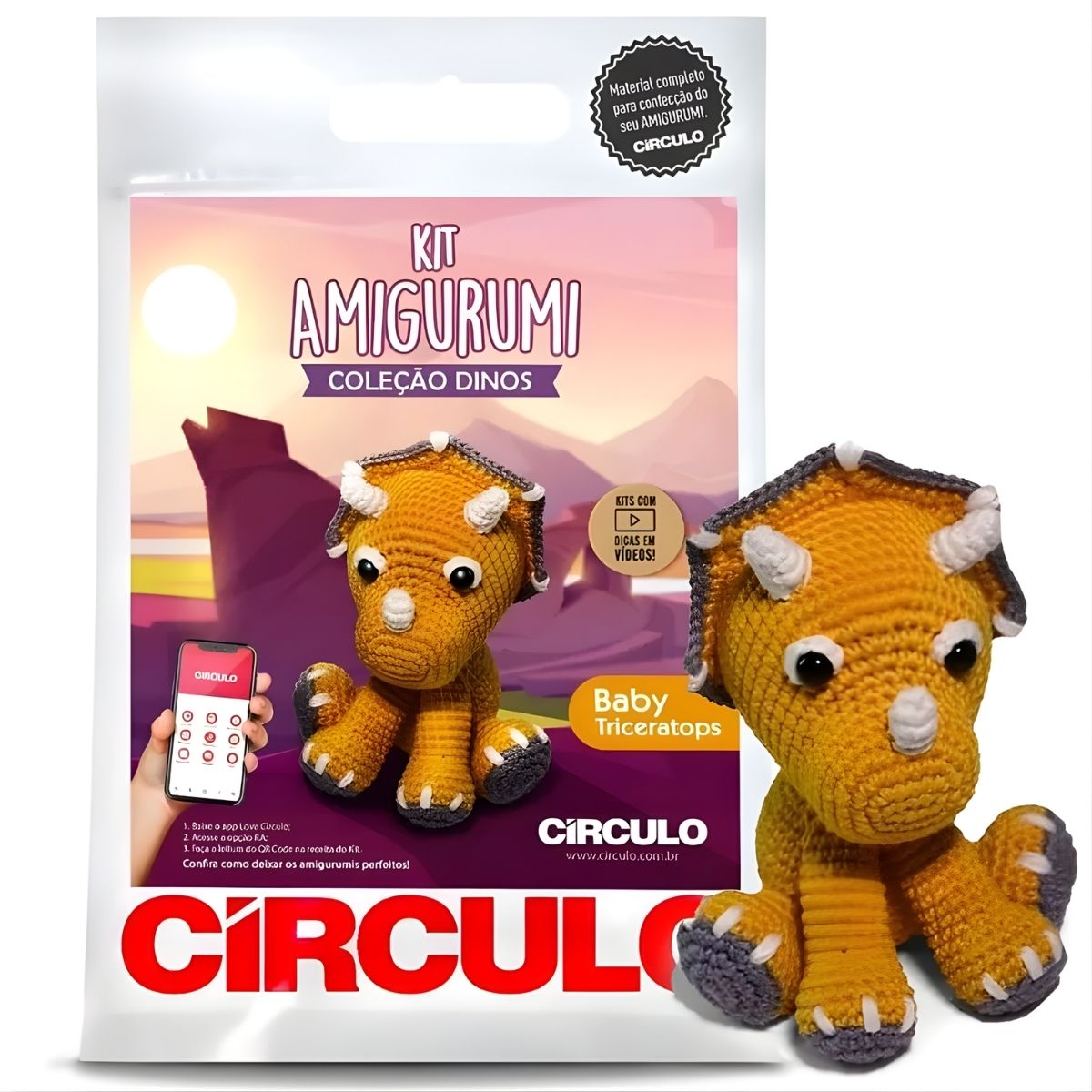 Kit Amigurumi Coleção Dinos Baby Triceratops 0004 - Círculo