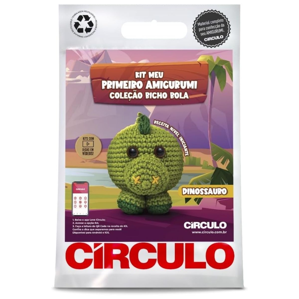 Kit Meu Primeiro Amigurumi Bicho Bola Dinossauro 0009 - Círculo