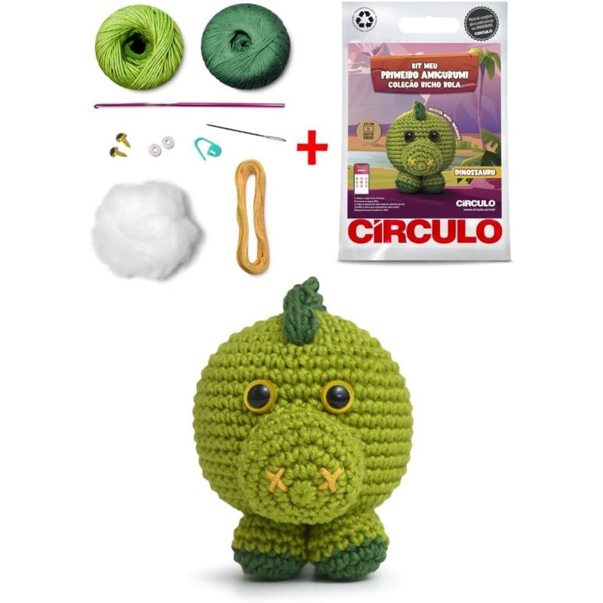 Kit Meu Primeiro Amigurumi Bicho Bola Dinossauro 0009 - Círculo