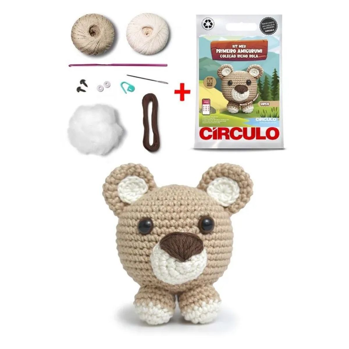 Kit Meu Primeiro Amigurumi Bicho Bola Urso 0012 - Círculo