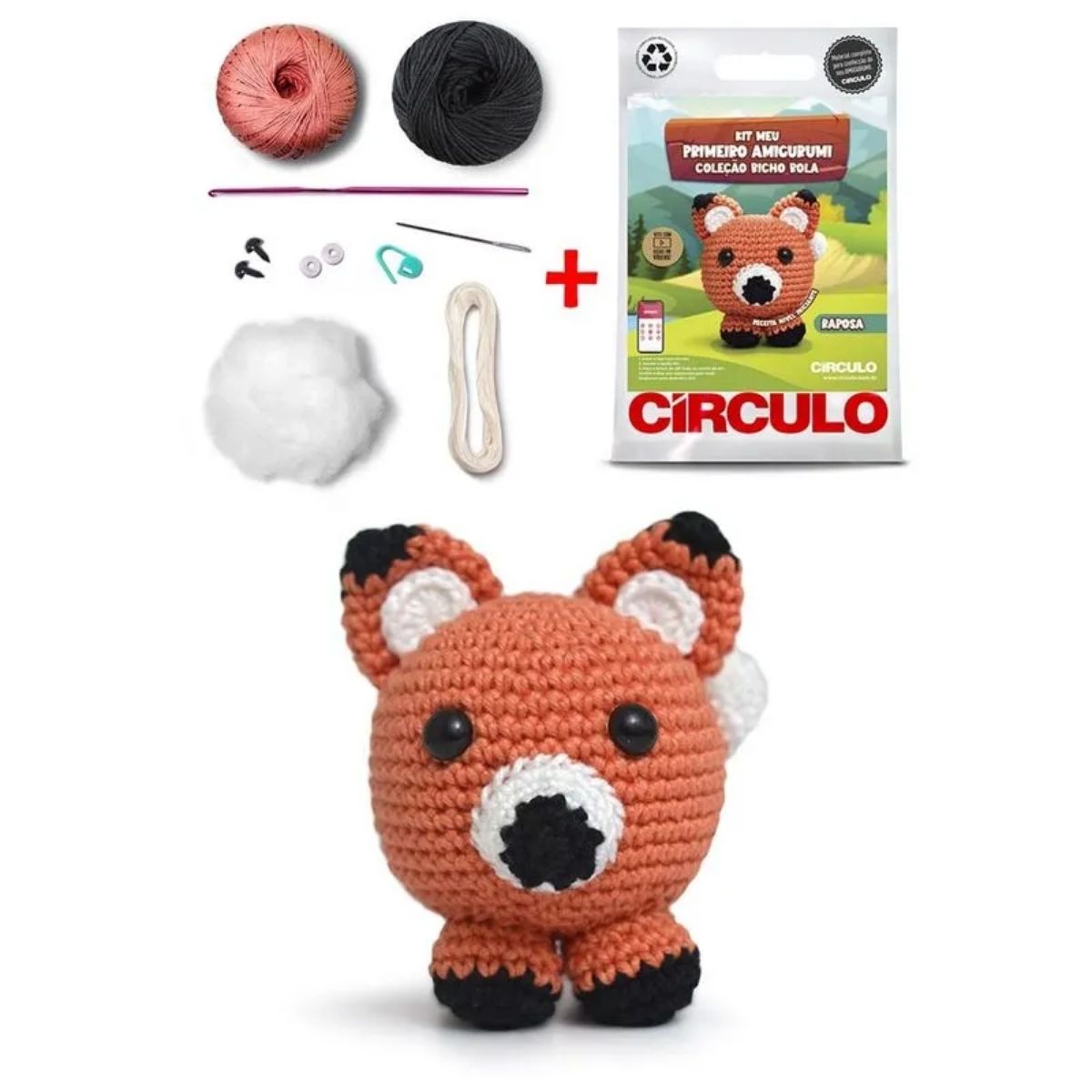 Kit Meu Primeiro Amigurumi Bicho Bola Raposa 0010 - Círculo