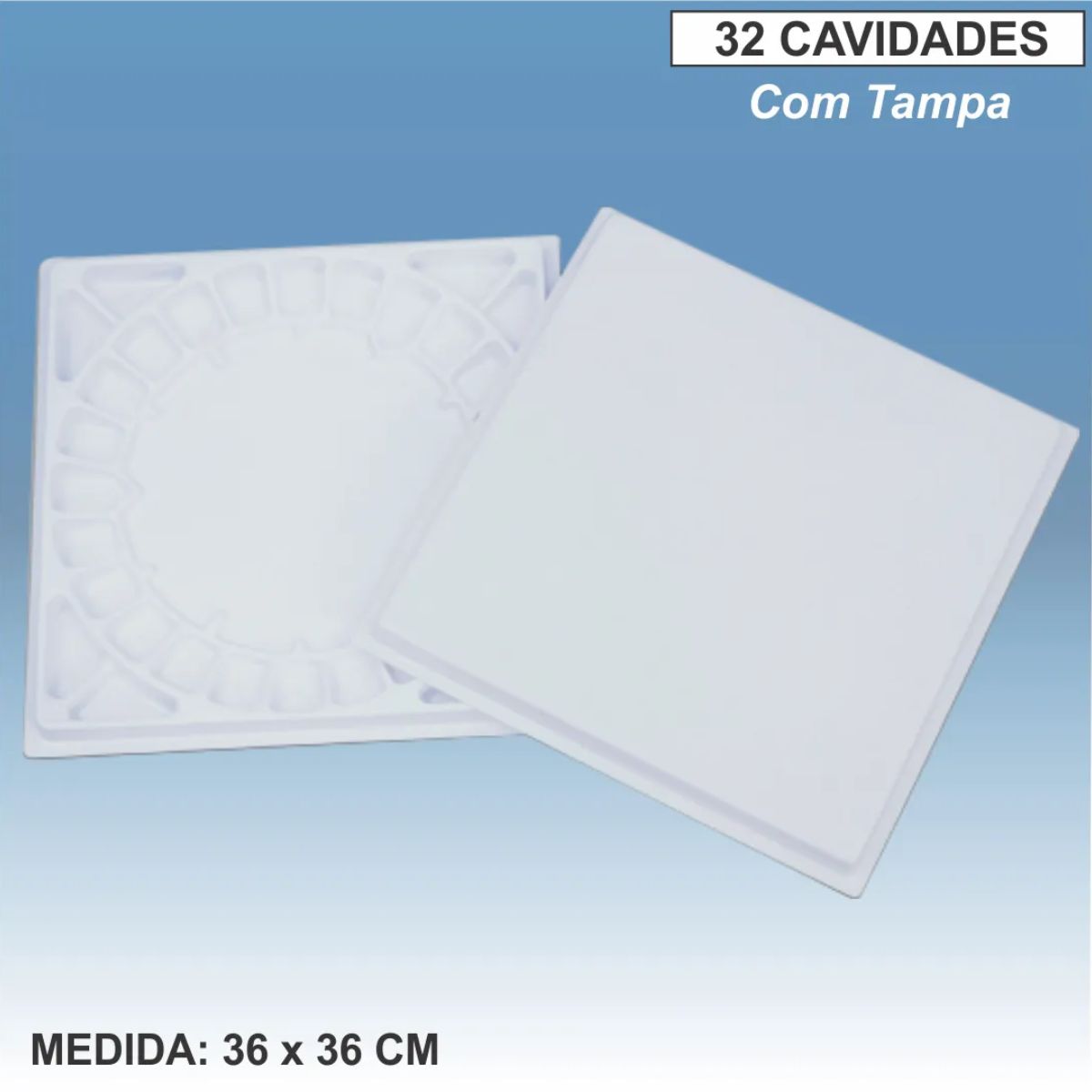Godê Trident com Tampa e 32 Cavidades 36x36cm em Poliestireno - Modelo 12469
