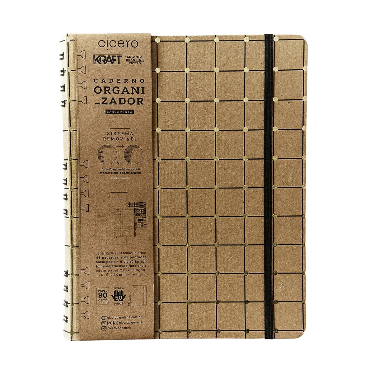 Caderno Criativo Argolado Cicero 17x24cm 90 Folhas Duo Kraft Linha e Ponto Pautado e Pontado