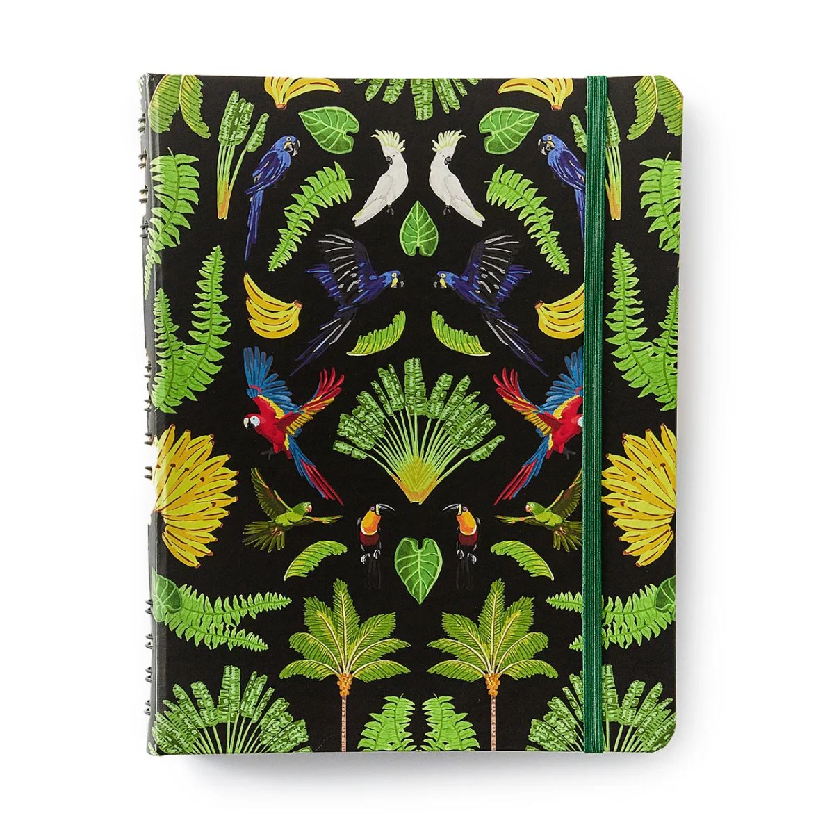 Caderno Criativo Argolado Cicero 17x24cm 90 Folhas Duo Pássaros Floresta Tropical Preto Pautado e Pontado