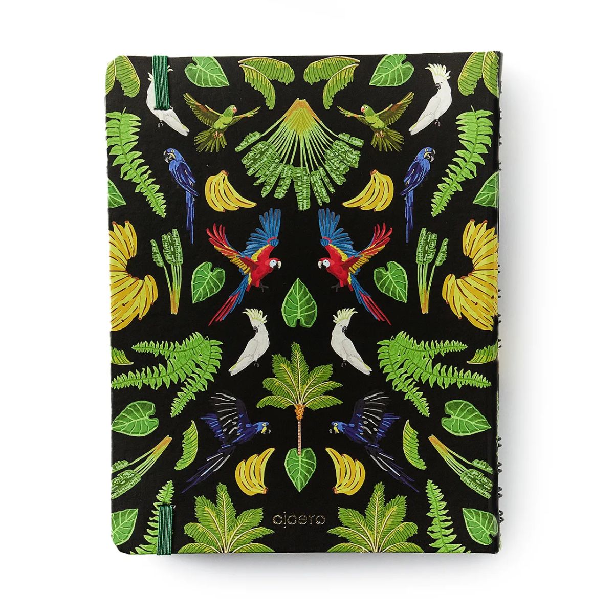 Caderno Criativo Argolado Cicero 17x24cm 90 Folhas Duo Pássaros Floresta Tropical Preto Pautado e Pontado