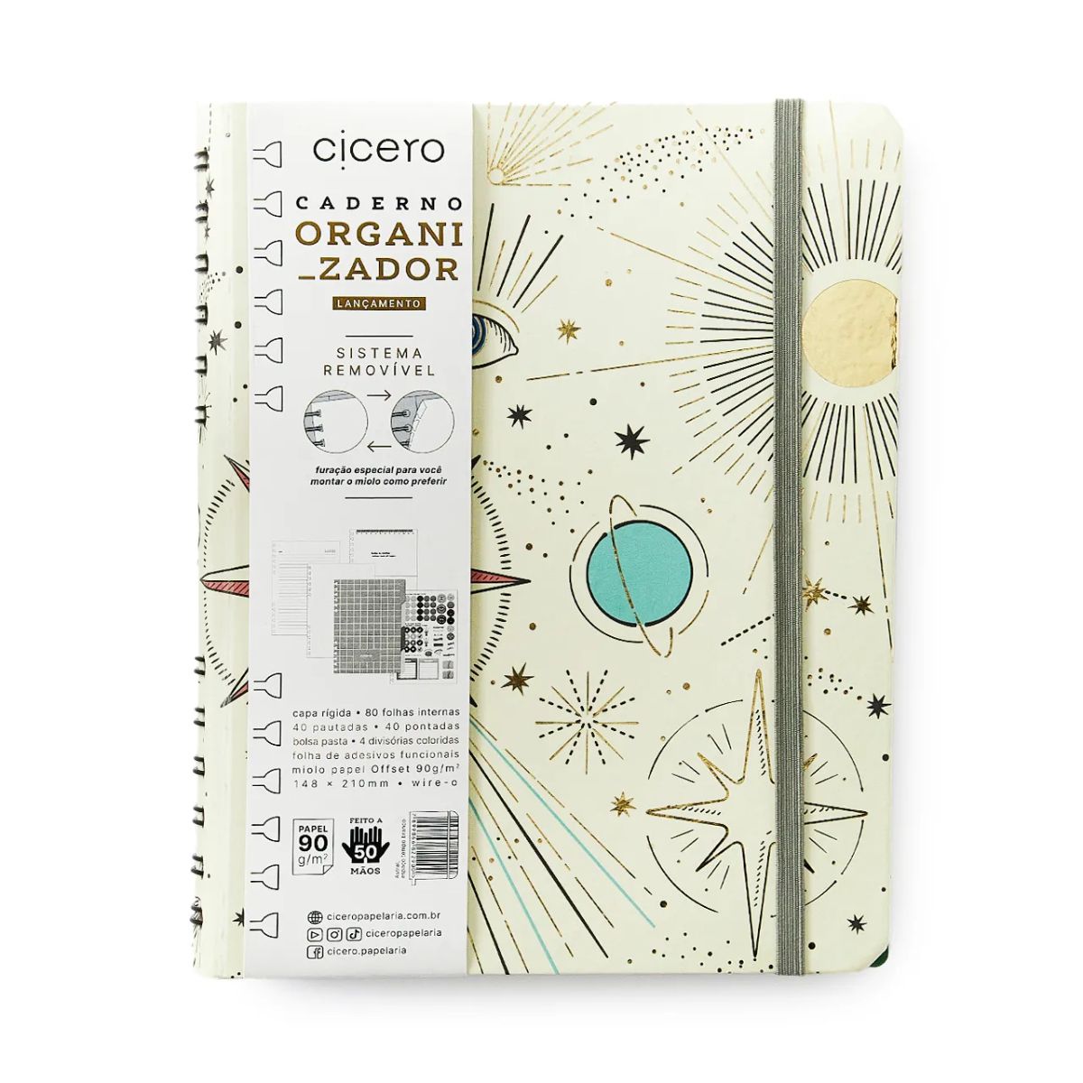 Caderno Criativo Argolado Cicero A5 14,8x21cm 90 Folhas Duo Astral Espaço Tempo Branco Pautado e Pontado