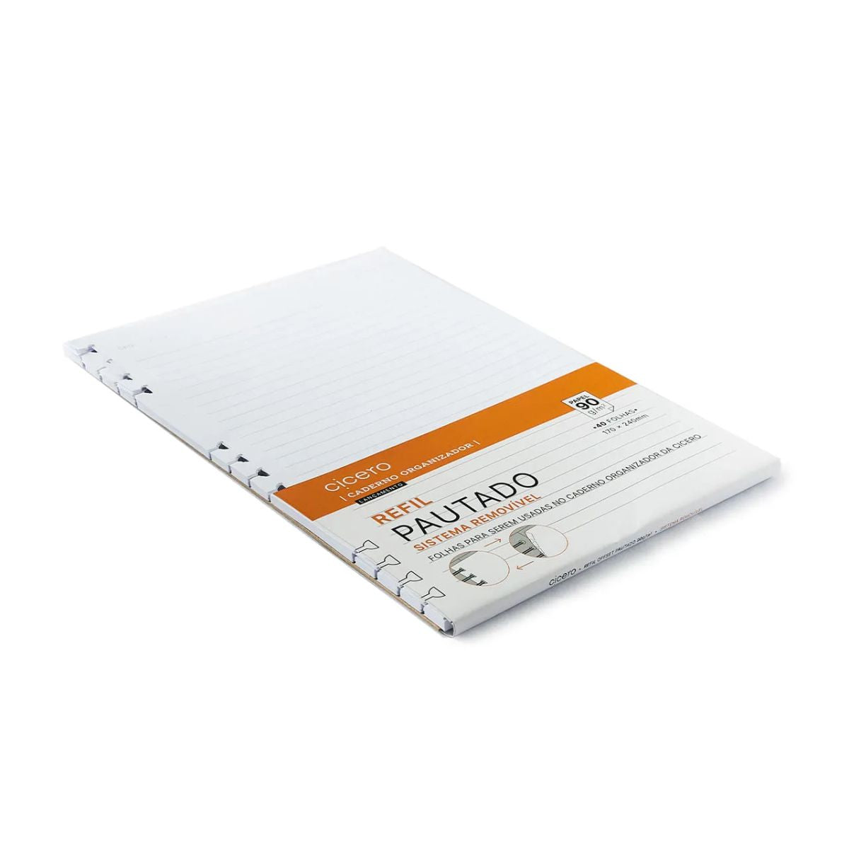 Refil para Caderno Cicero Organizador 17x24cm Pautado 40 Folhas Papel Offset