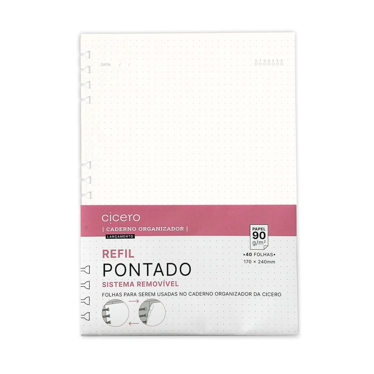 Refil para Caderno Cicero Organizador 17x24cm Pontado 40 Folhas Papel Offset