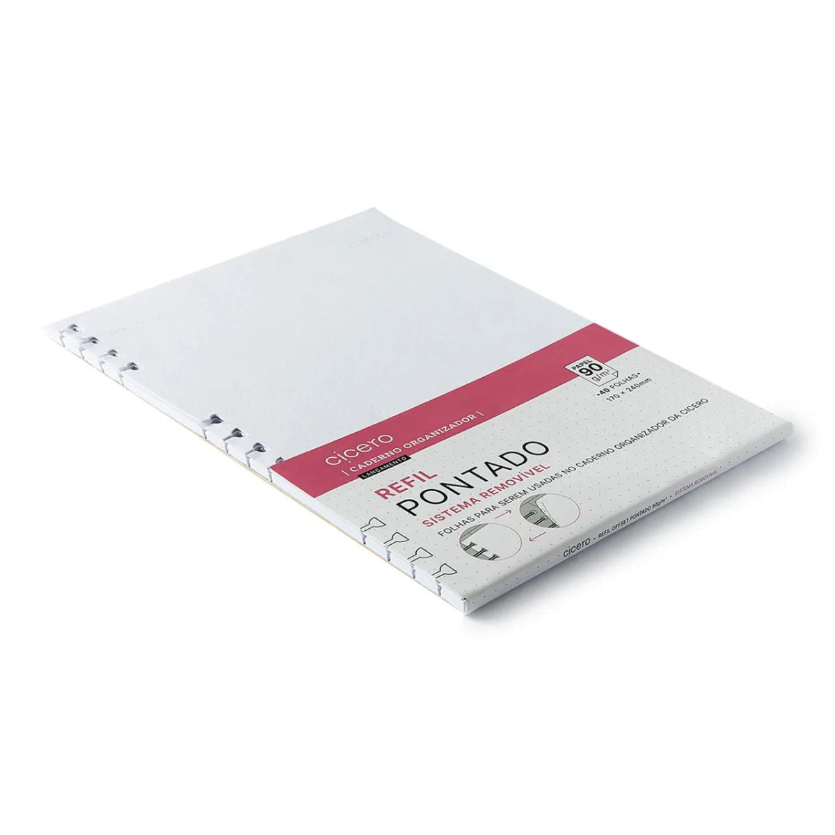 Refil para Caderno Cicero Organizador 17x24cm Pontado 40 Folhas Papel Offset