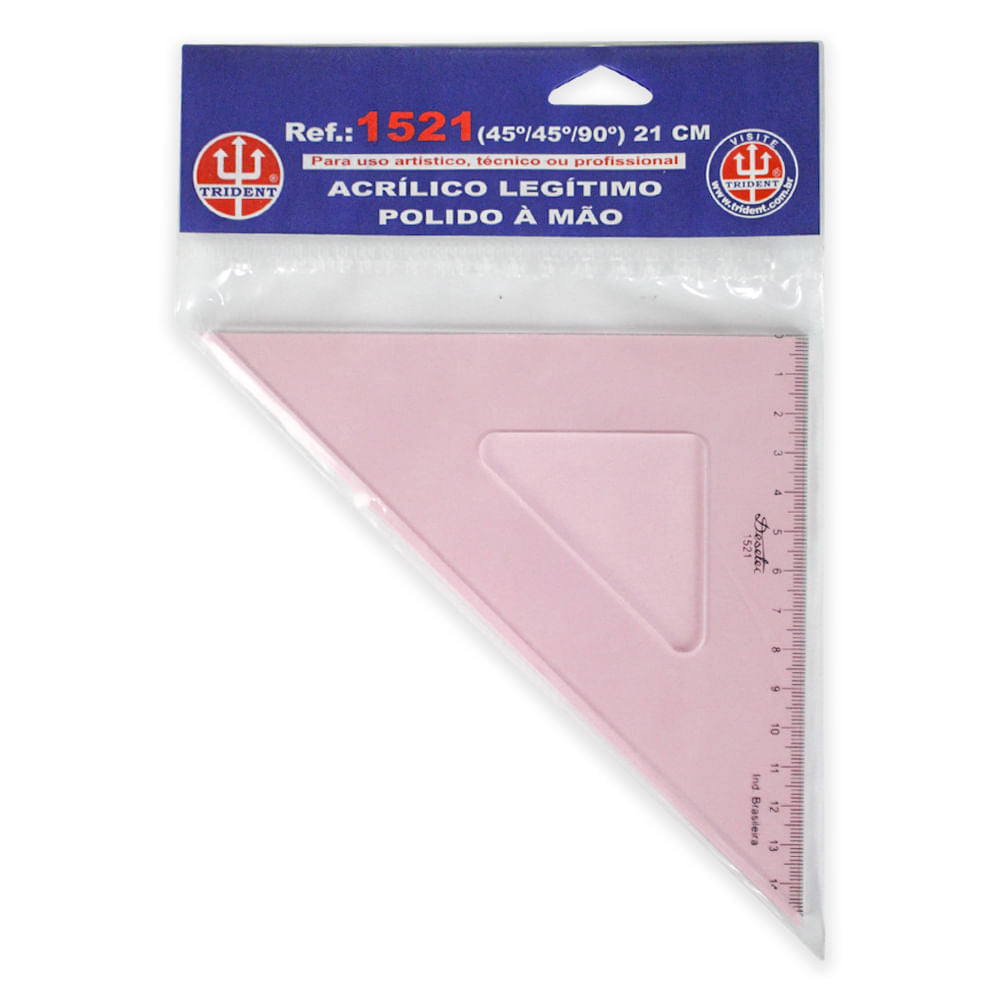 Esquadro Acrílico Trident 21cm com Escala - Ângulo 45° - Usinagem de Alta Precisão - Modelo 1521
