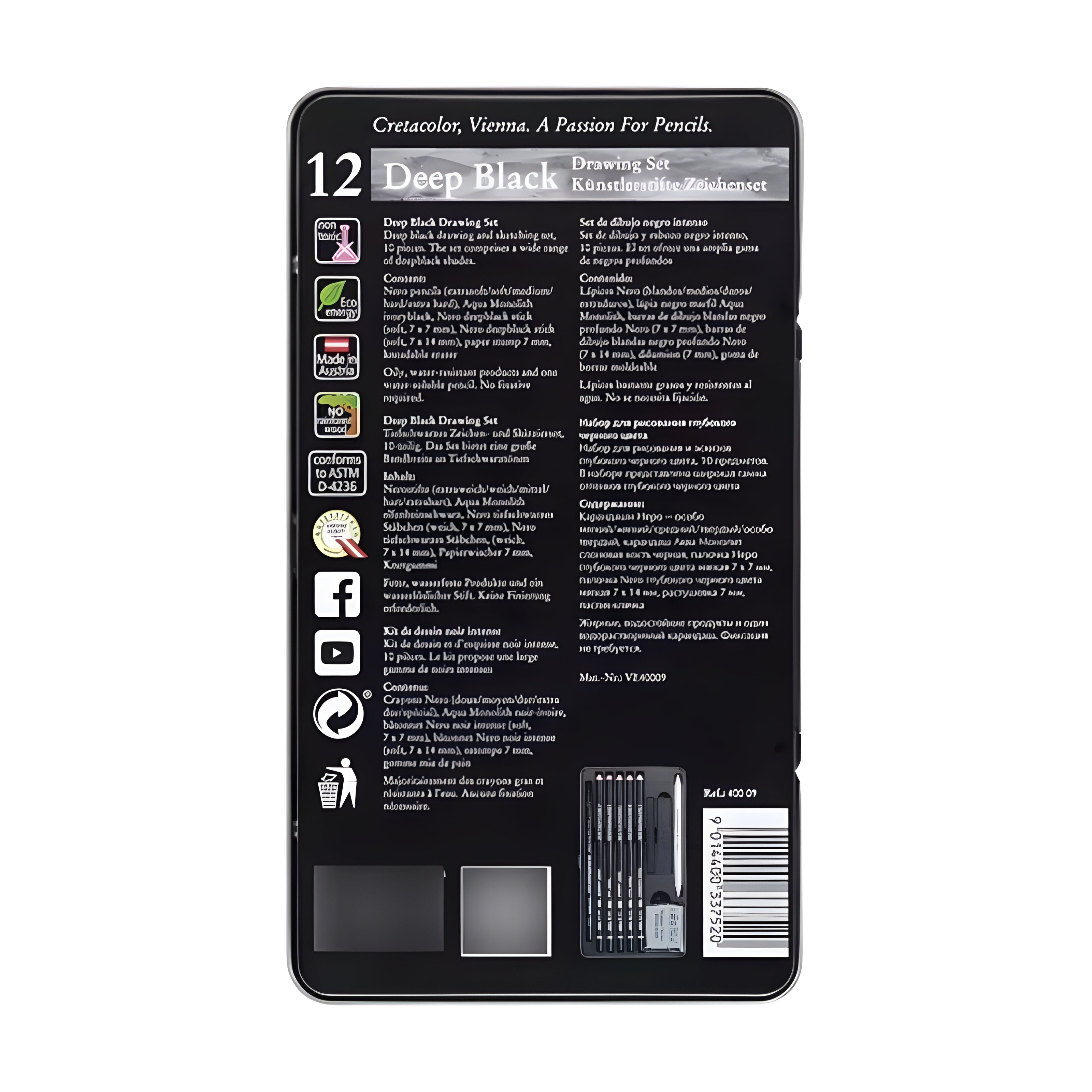 Kit para Desenho Deep Black Cretacolor com 10 Peças - 400 09