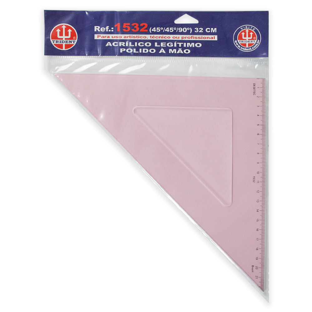 Esquadro Acrílico Trident 32cm com Escala - Ângulo 45° - Usinagem de Alta Precisão - Modelo 1532
