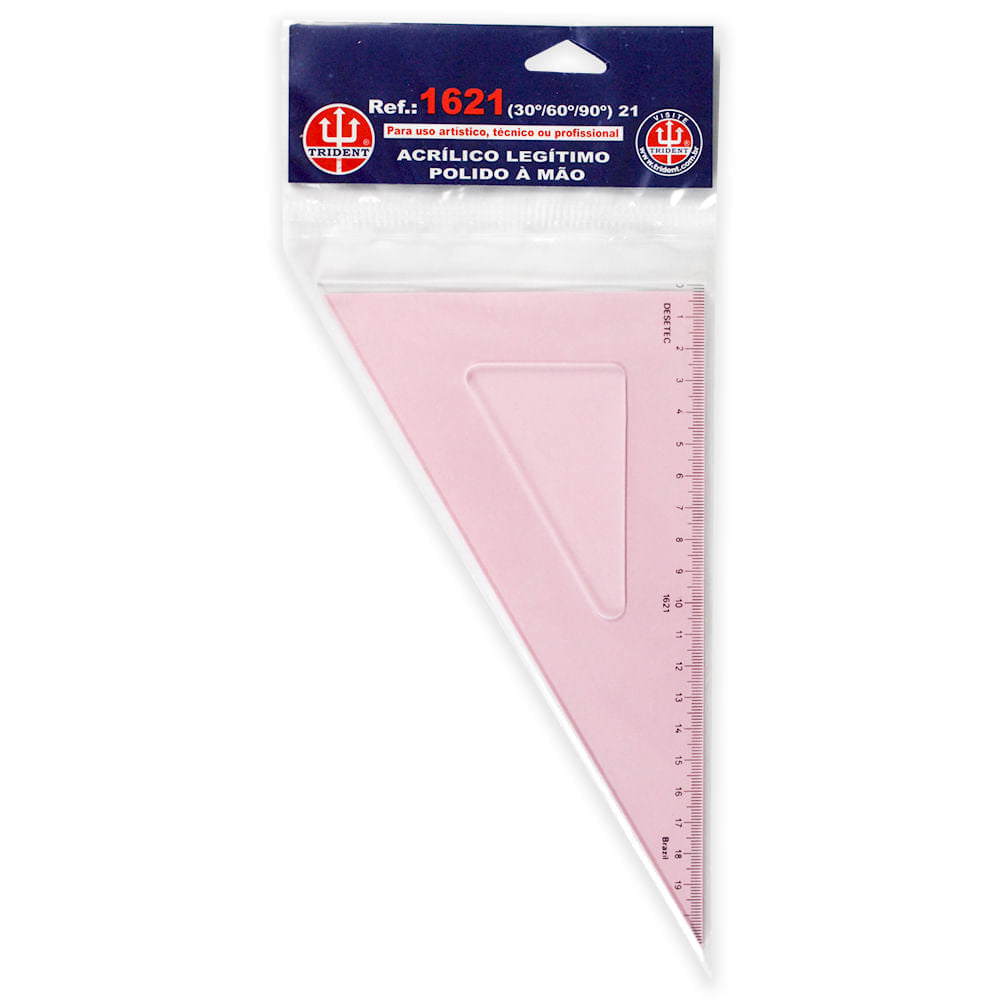 Esquadro Acrílico Trident 21cm com Escala - Ângulo 60° - Usinagem de Alta Precisão - Modelo 1621