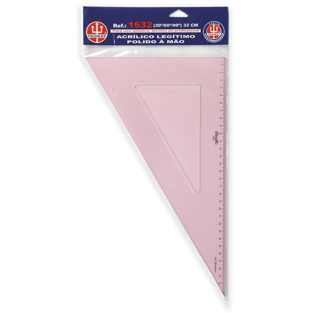 Esquadro Acrílico Trident 32cm com Escala - Ângulos 30° 60° 90° - Usinagem de Alta Precisão - Modelo 1632
