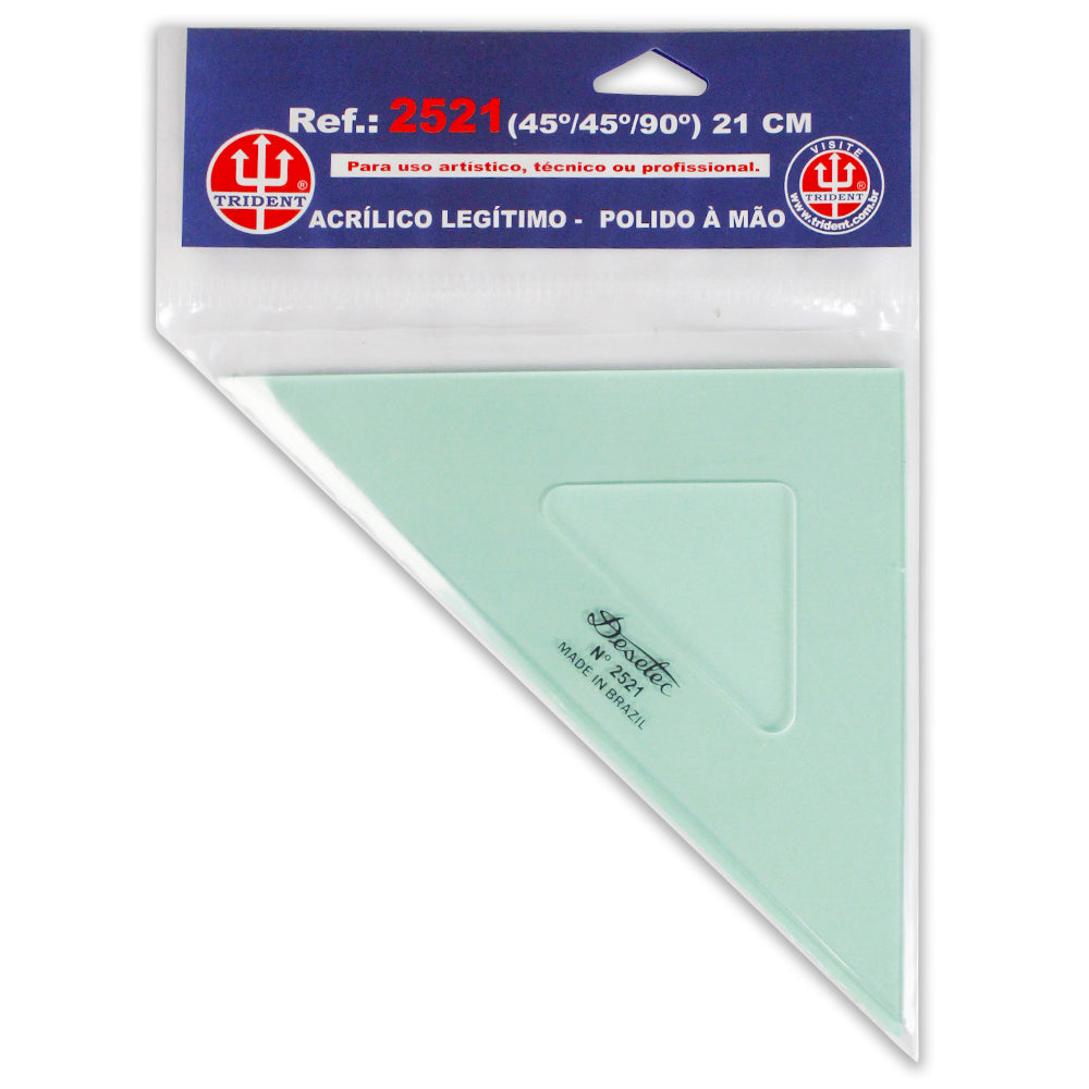 Esquadro Acrílico Trident 21cm sem Escalas - Ângulos 45° 45° 90° - Usinagem de Alta Precisão - Modelo 2521
