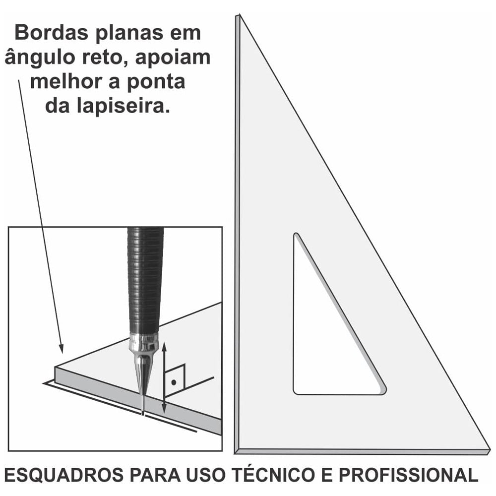 Esquadro Acrílico Trident 21cm sem Escalas - Ângulos 45° 45° 90° - Usinagem de Alta Precisão - Modelo 2521
