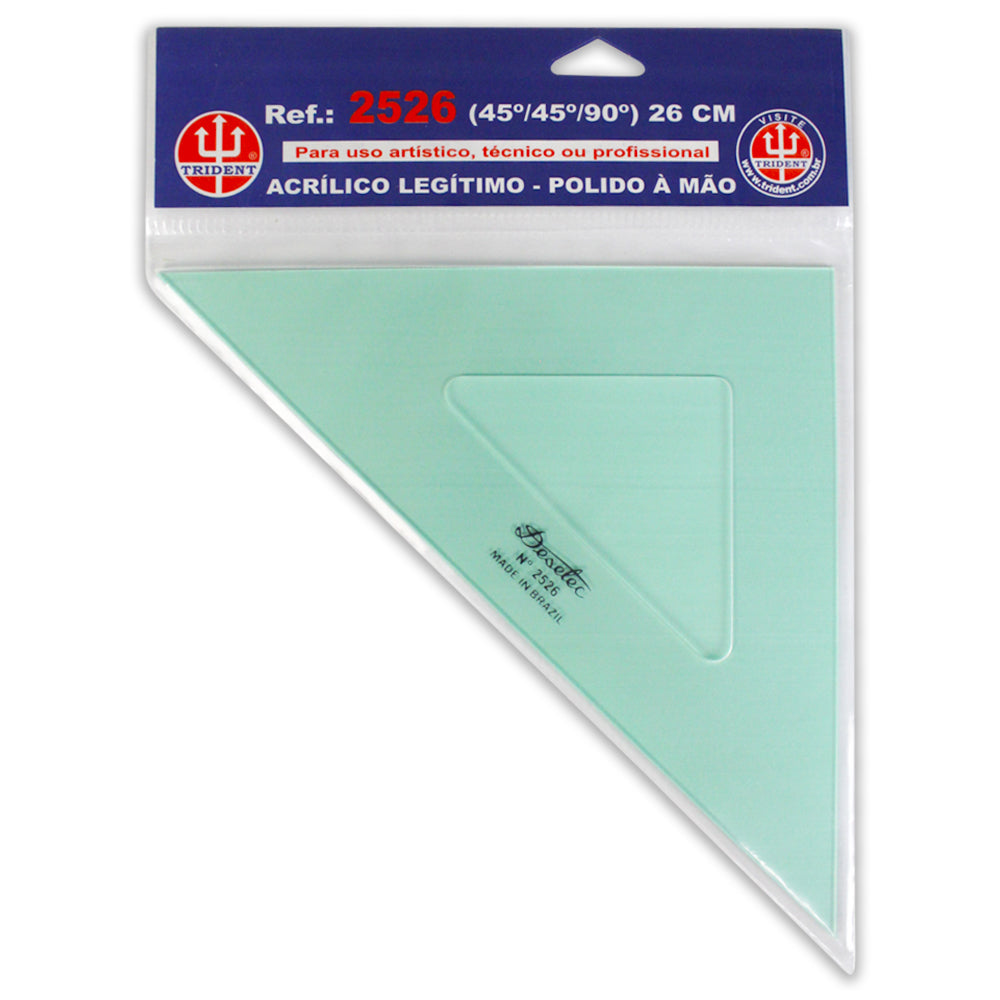 Esquadro Acrílico Trident 26cm sem Escalas - Ângulos 45° 45° 90° - Usinagem de Alta Precisão - Modelo 2526
