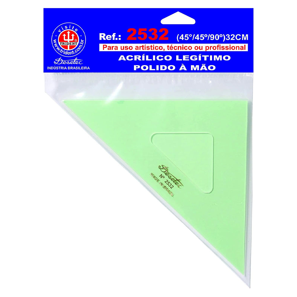 Esquadro Acrílico Trident 32cm sem Escalas - Ângulos 45° 45° 90° - Usinagem de Alta Precisão - Modelo 2532
