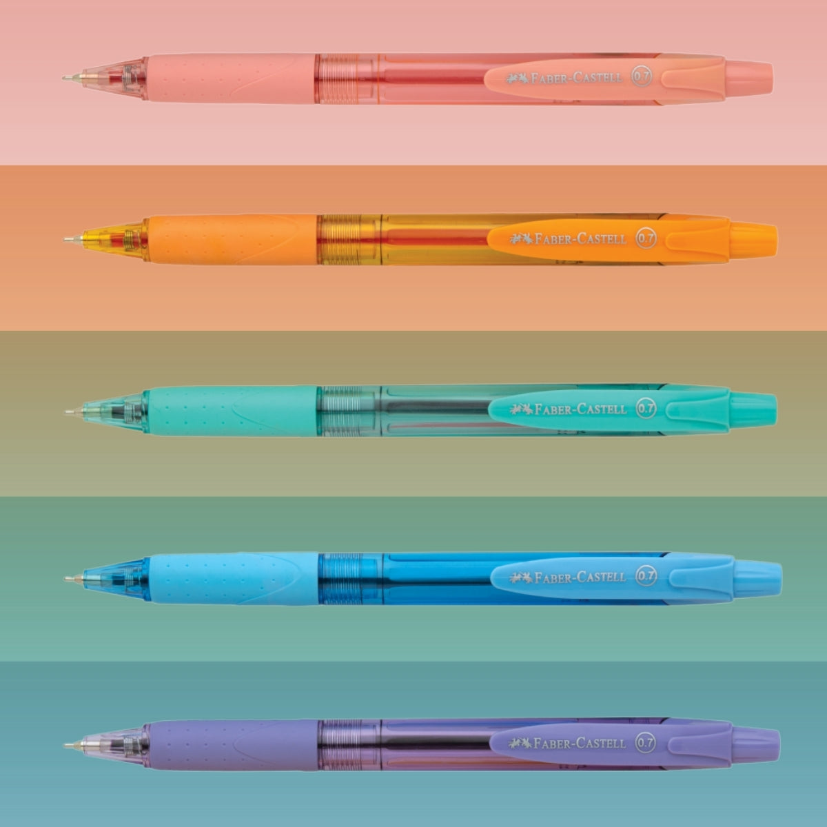 Caneta Esferográfica Retrátil Poly Candy Colors 0,7mm com 5 Cores - Faber-castell Es/prtcc07