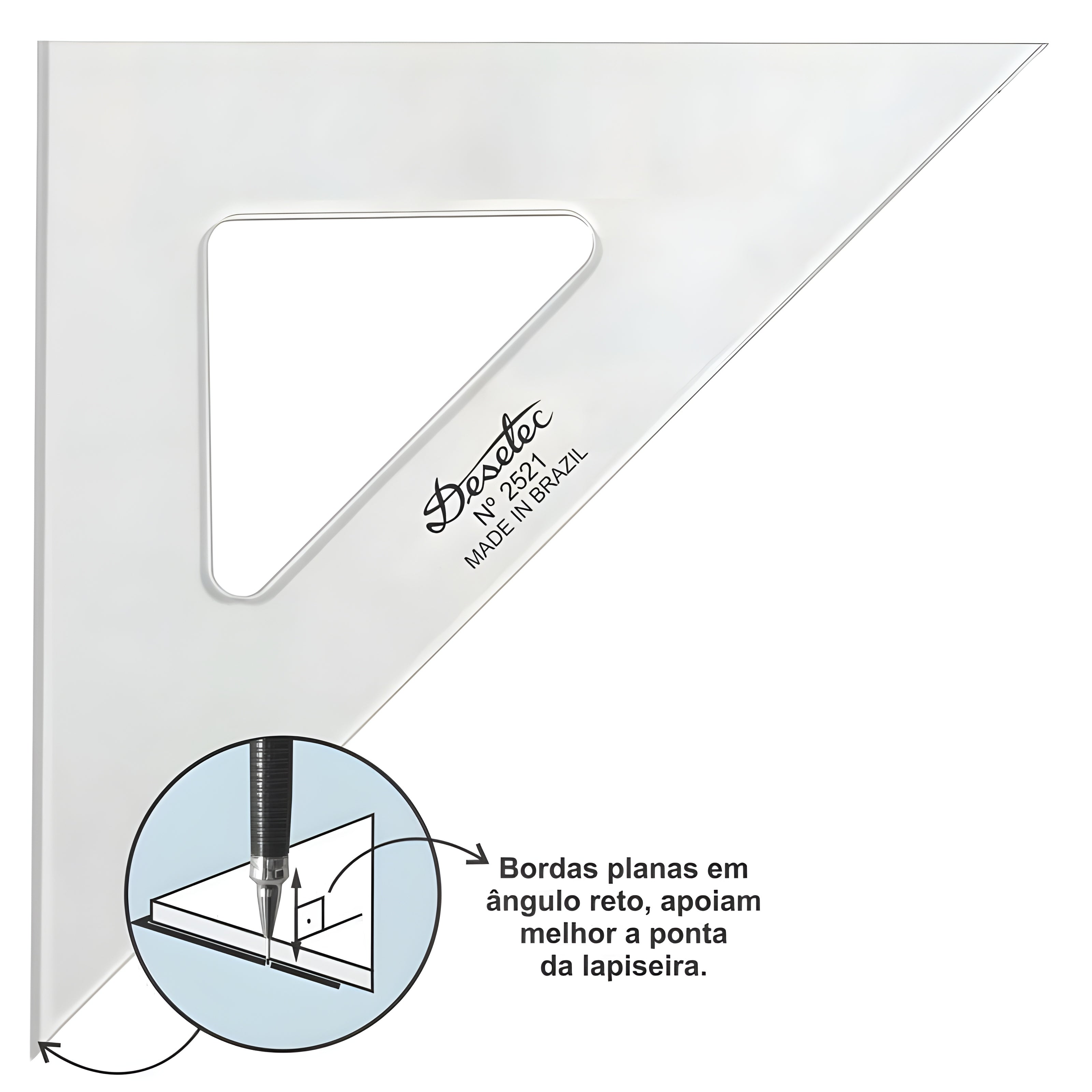 Esquadro Acrílico Trident 50cm sem Escalas - Ângulo 45° - Usinagem de Alta Precisão - Modelo 2550
