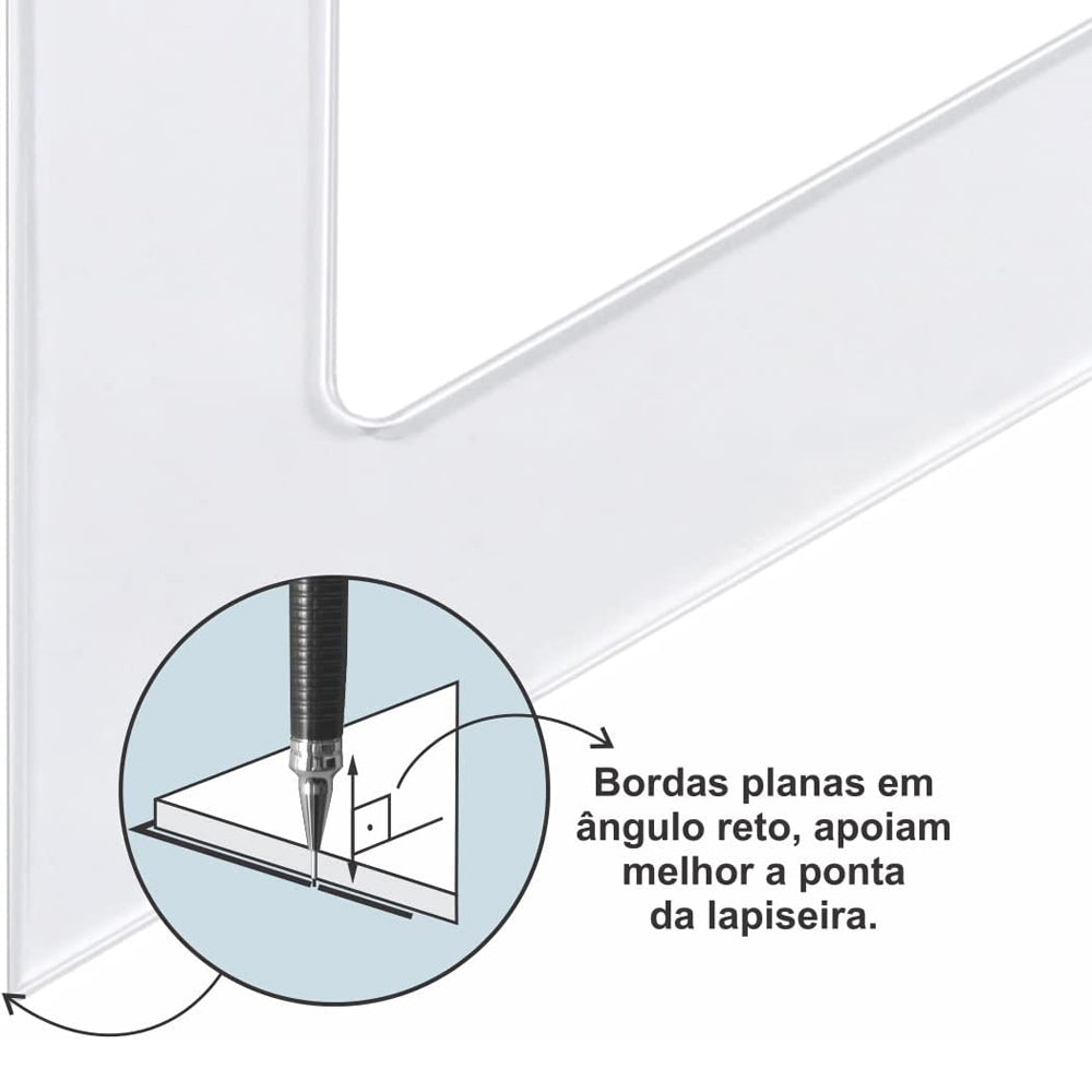 Esquadro Acrílico Trident 26cm sem Escalas - Ângulos 30° 60° 90° - Usinagem de Alta Precisão - Modelo 2626
